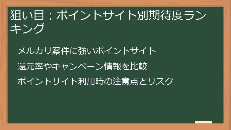 狙い目：ポイントサイト別期待度ランキング