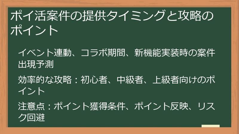 ポイ活案件の提供タイミングと攻略のポイント
