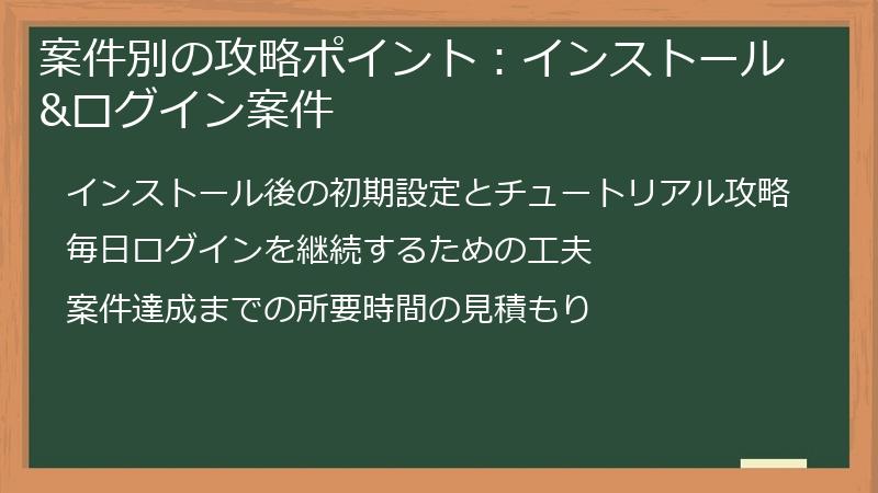 案件別の攻略ポイント：インストール&ログイン案件