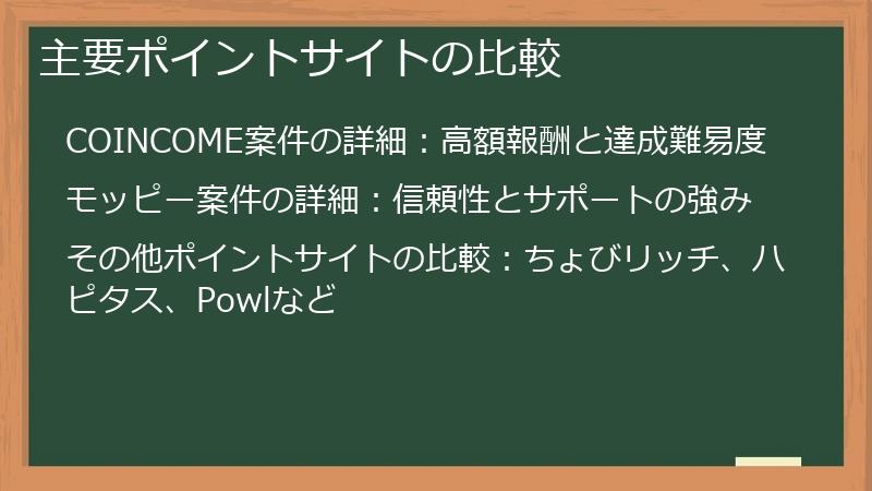 主要ポイントサイトの比較