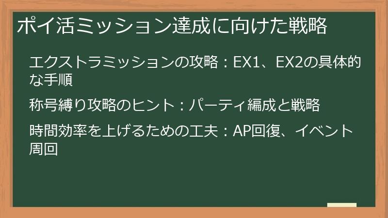 ポイ活ミッション達成に向けた戦略