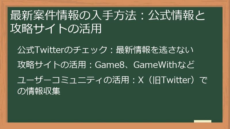 最新案件情報の入手方法：公式情報と攻略サイトの活用