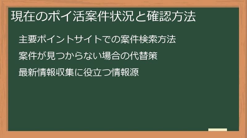 現在のポイ活案件状況と確認方法