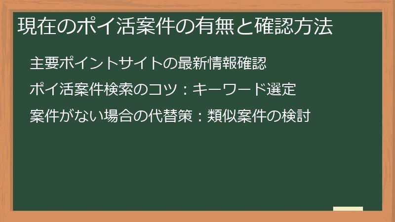 現在のポイ活案件の有無と確認方法