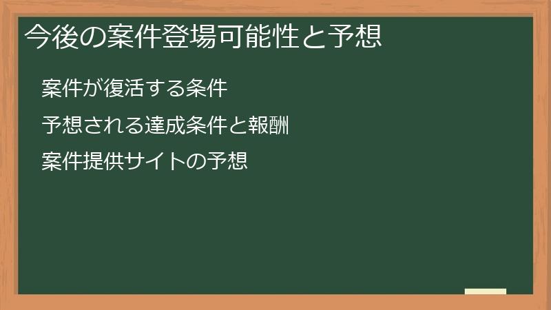 今後の案件登場可能性と予想