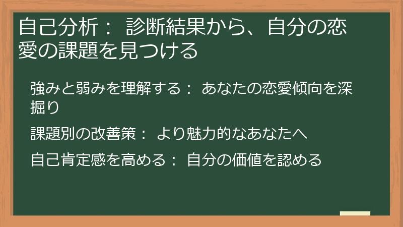 自己分析: 診断結果から、自分の恋愛の課題を見つける