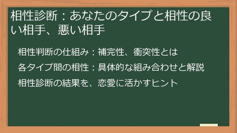 相性診断：あなたのタイプと相性の良い相手、悪い相手