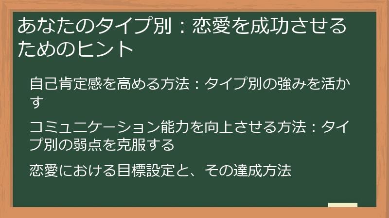 あなたのタイプ別：恋愛を成功させるためのヒント