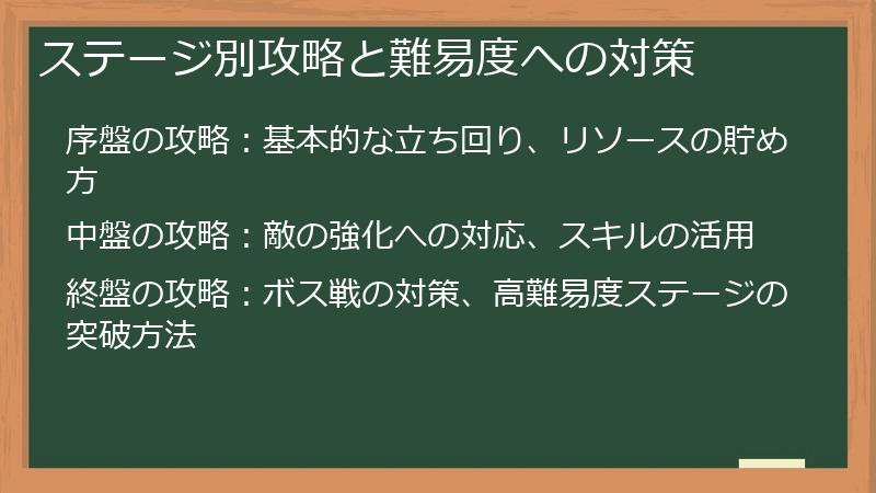 ステージ別攻略と難易度への対策