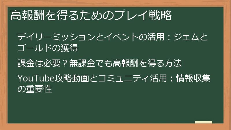 高報酬を得るためのプレイ戦略