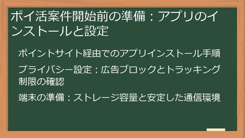 ポイ活案件開始前の準備：アプリのインストールと設定