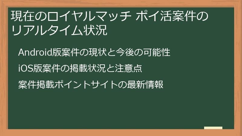 現在のロイヤルマッチ ポイ活案件のリアルタイム状況