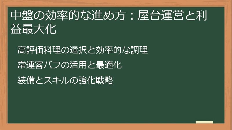 中盤の効率的な進め方：屋台運営と利益最大化