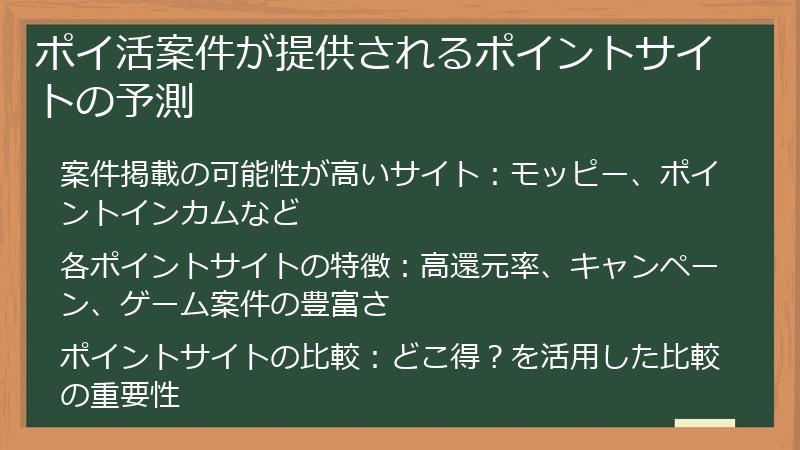 ポイ活案件が提供されるポイントサイトの予測