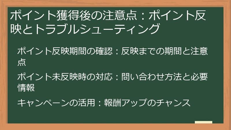 ポイント獲得後の注意点：ポイント反映とトラブルシューティング