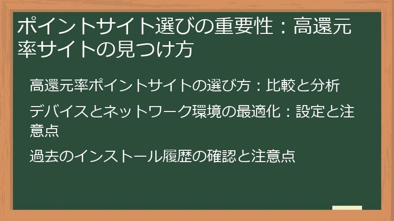 ポイントサイト選びの重要性：高還元率サイトの見つけ方