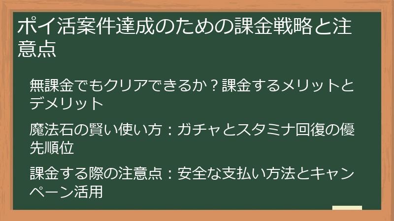 ポイ活案件達成のための課金戦略と注意点