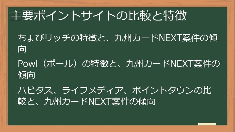 主要ポイントサイトの比較と特徴