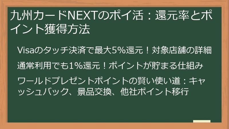 九州カードNEXTのポイ活：還元率とポイント獲得方法