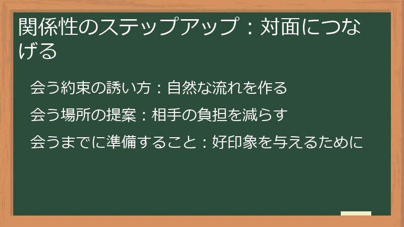 関係性のステップアップ：対面につなげる