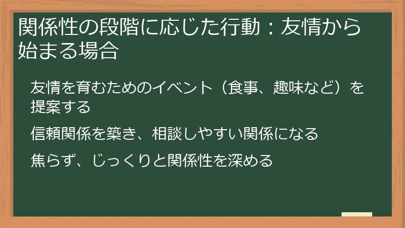 関係性の段階に応じた行動：友情から始まる場合