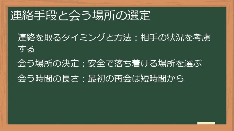 連絡手段と会う場所の選定