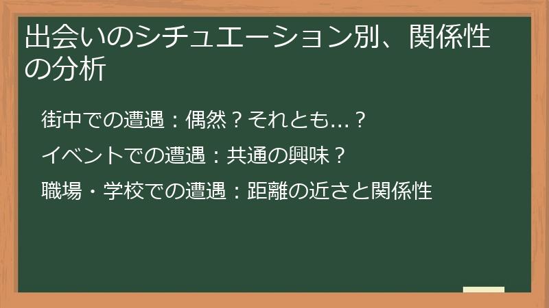 出会いのシチュエーション別、関係性の分析