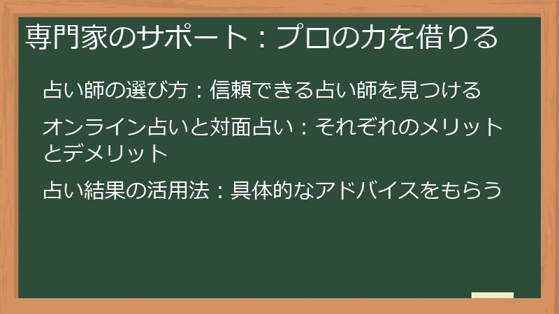 専門家のサポート：プロの力を借りる