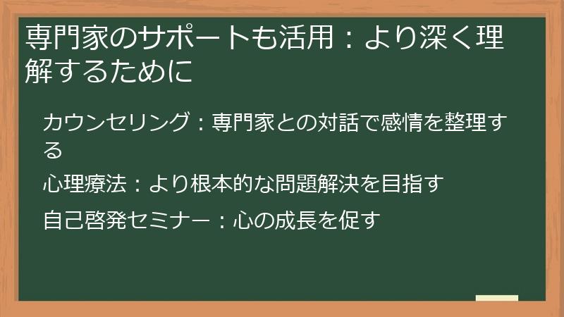 専門家のサポートも活用：より深く理解するために