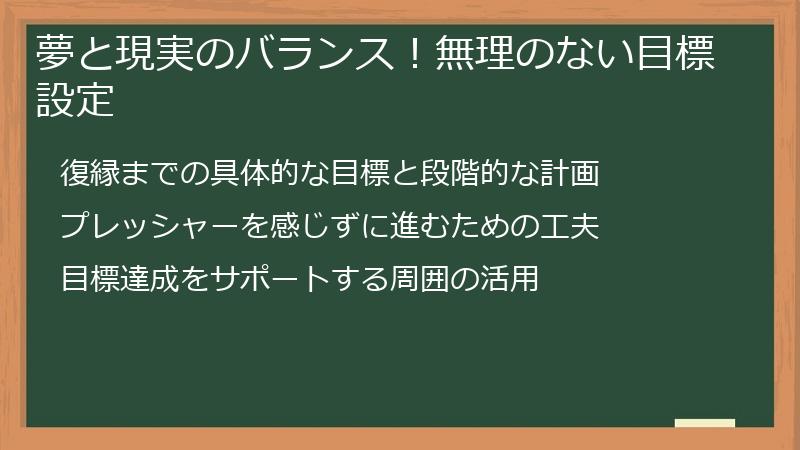 夢と現実のバランス！無理のない目標設定