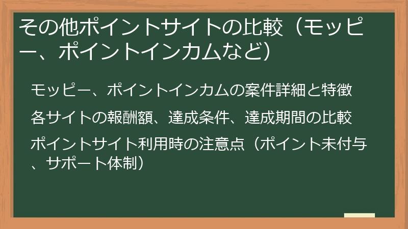 その他ポイントサイトの比較（モッピー、ポイントインカムなど）