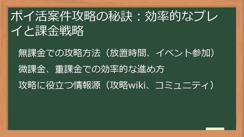 ポイ活案件攻略の秘訣：効率的なプレイと課金戦略
