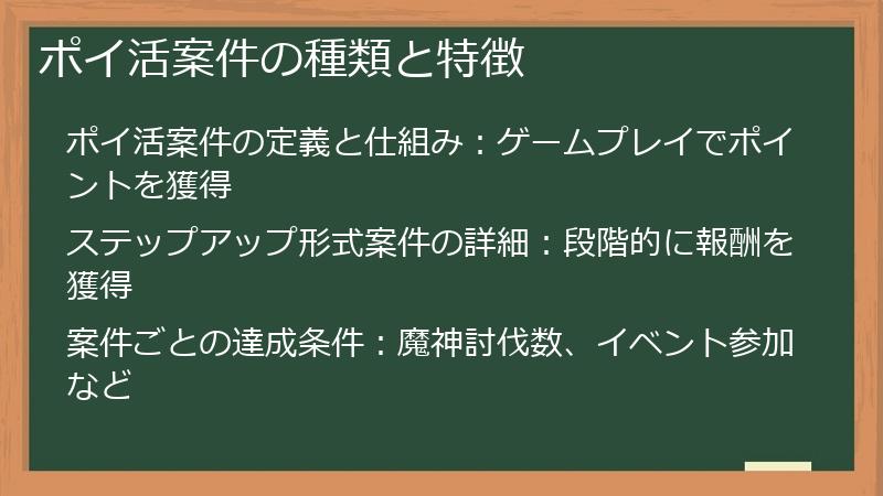 ポイ活案件の種類と特徴