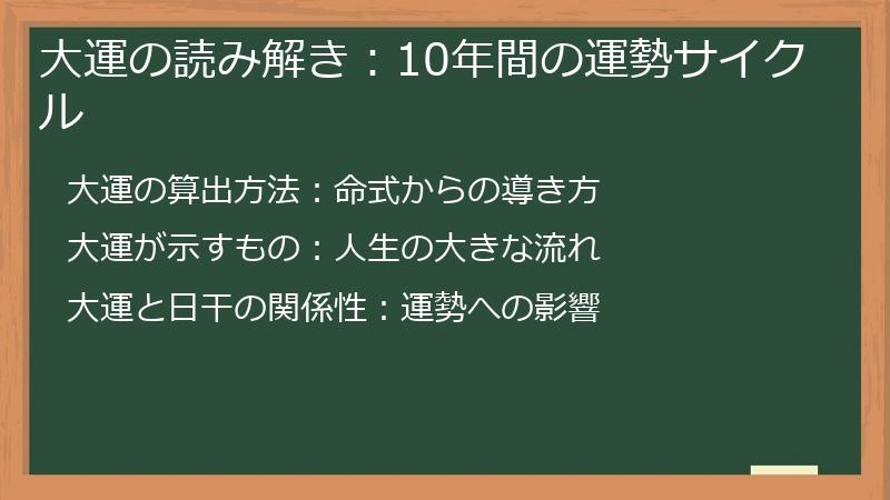 大運の読み解き:10年間の運勢サイクル