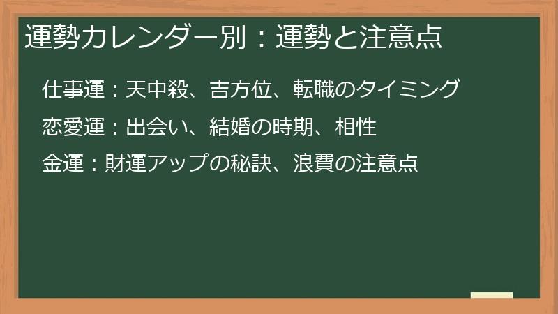 運勢カレンダー別：運勢と注意点