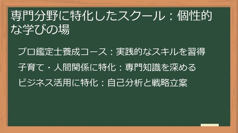専門分野に特化したスクール：個性的な学びの場
