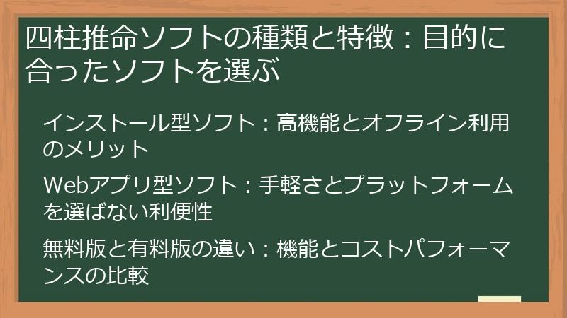四柱推命ソフトの種類と特徴：目的に合ったソフトを選ぶ