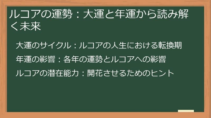 ルコアの運勢：大運と年運から読み解く未来