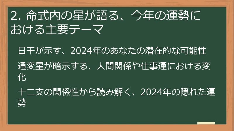 2. 命式内の星が語る、今年の運勢における主要テーマ