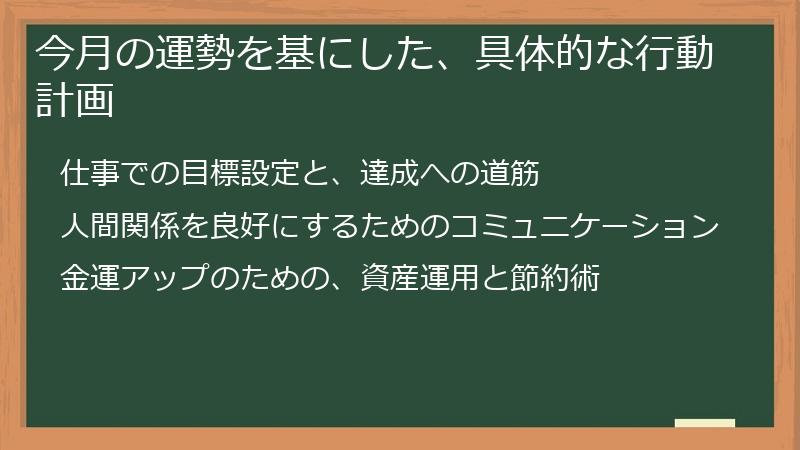 今月の運勢を基にした、具体的な行動計画