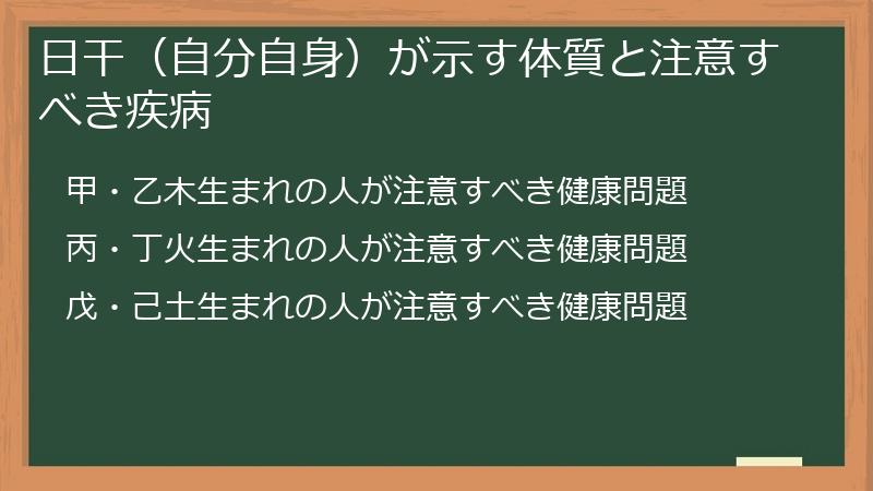 日干（自分自身）が示す体質と注意すべき疾病
