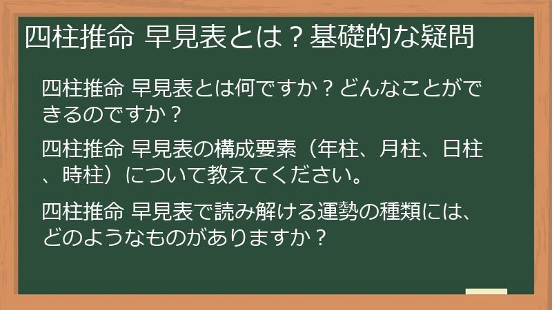 四柱推命 早見表とは？基礎的な疑問