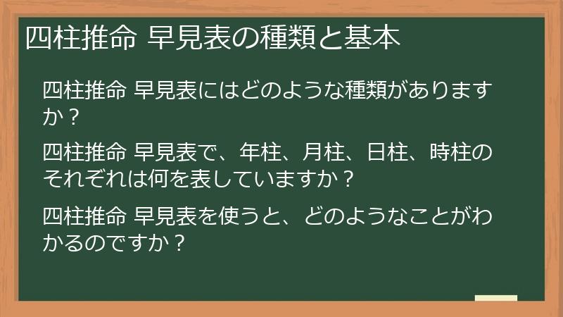 四柱推命 早見表の種類と基本