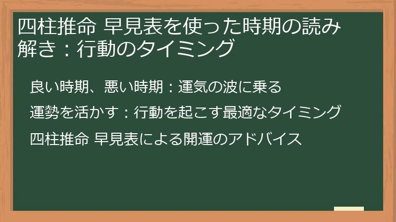 四柱推命 早見表を使った時期の読み解き：行動のタイミング