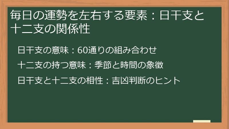 毎日の運勢を左右する要素：日干支と十二支の関係性