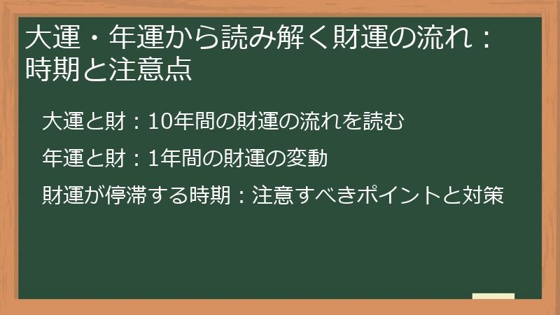 大運・年運から読み解く財運の流れ:時期と注意点