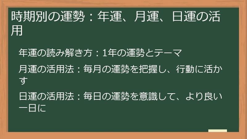 時期別の運勢：年運、月運、日運の活用