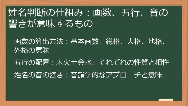 姓名判断の仕組み：画数、五行、音の響きが意味するもの