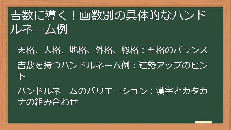 吉数に導く！画数別の具体的なハンドルネーム例