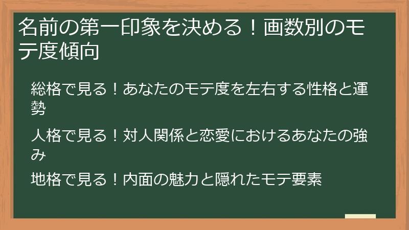 名前の第一印象を決める！画数別のモテ度傾向